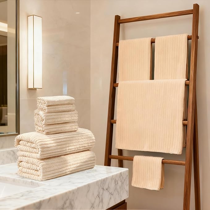 Bath Sheet Set of 6 (80"x40"),Oversized Bath Towels for Adults Luxury Extra Large Bath Sheets Super Soft Highly Absorbent Microfibers Quick Dry Bath Towels Large for Bathroom (Beige, 6Piece)