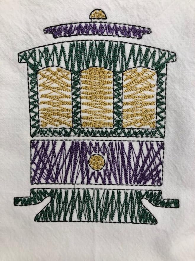 New Orleans Mardi Gras Streetcar Kitchen Tea Towel Embroidered Cotton