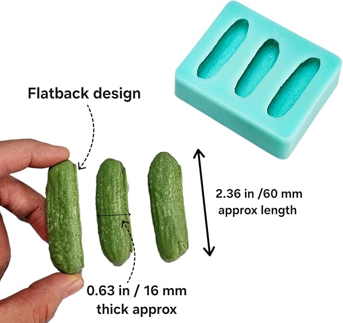 Natucraft Silicone Pickle Molds, 3 Cavity & 9 Slice, Small Cucumber Molds, Realistic, Flexible, Oven-Safe Up to 395F, Handmade in Canada, Turquoise Blue