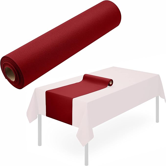 Disposable Table Runner for Dining Table, 16" x 48" 20-Pack Linen-Like Burgundy Paper Table Runners for Party, Wedding Or Event