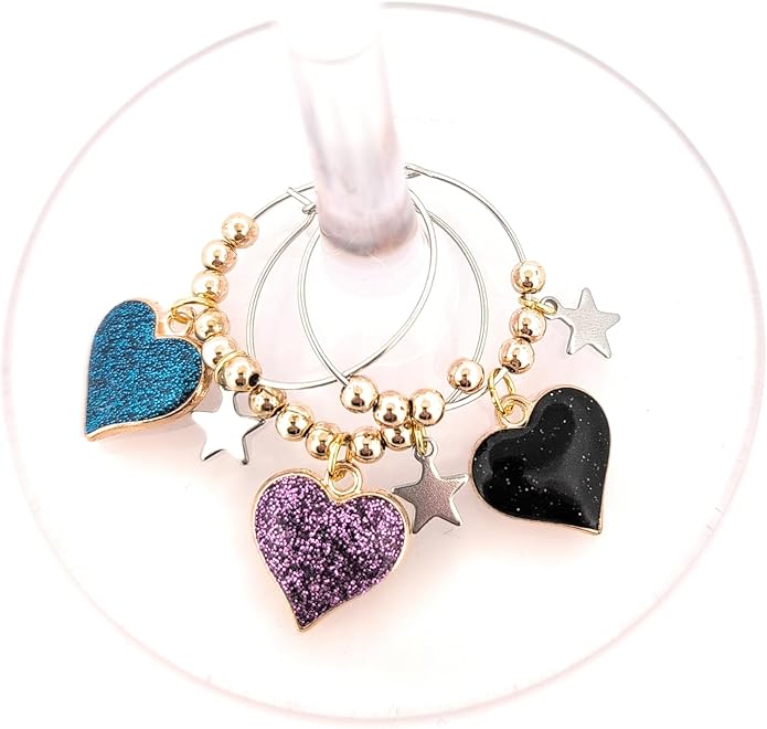 Pixie Easter Wine Charms, Gifts, Wine Charms for All Holidays and Occasions, Heart Glass Tag Identifies, Party Supplies and Party Favors - 6 piece set