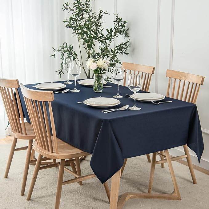 maxmill Square Tablecloth Water Resistance Antiwrinkle Spill Proof Linen Looking Texture Table Cloth, Decorative Fabric Table Cover for Banquet Parties Event Holiday Dinner, 70 x 70 Inch, Navy Blue