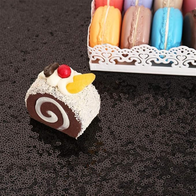 Eternal Beauty Black Tablecloth, 90x132 Inch Sequin Rectangle Table Cover for Cake Dessert Exhibition Party Birthday Events