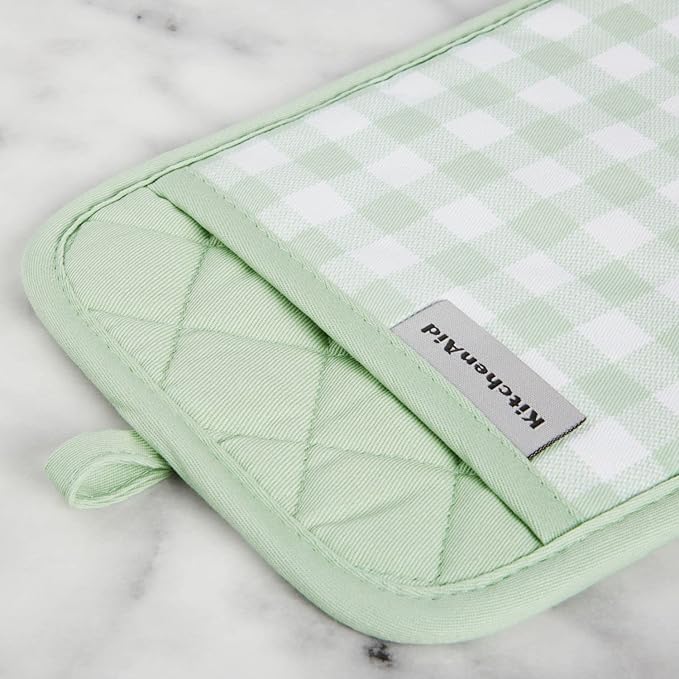 KitchenAid Gingham Pot Holder 2-Pack Set, Pistachio, 7"x10"