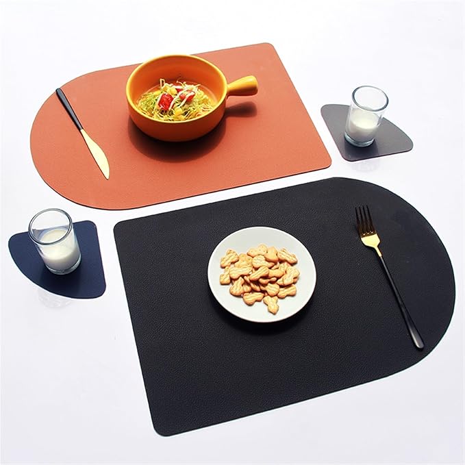 Placemat Washable Set Dual Side Tableware Pad Leather Heat Lnsulation Waterproof Non-Slip Bowl Coaster Kitchen(Brown Black)