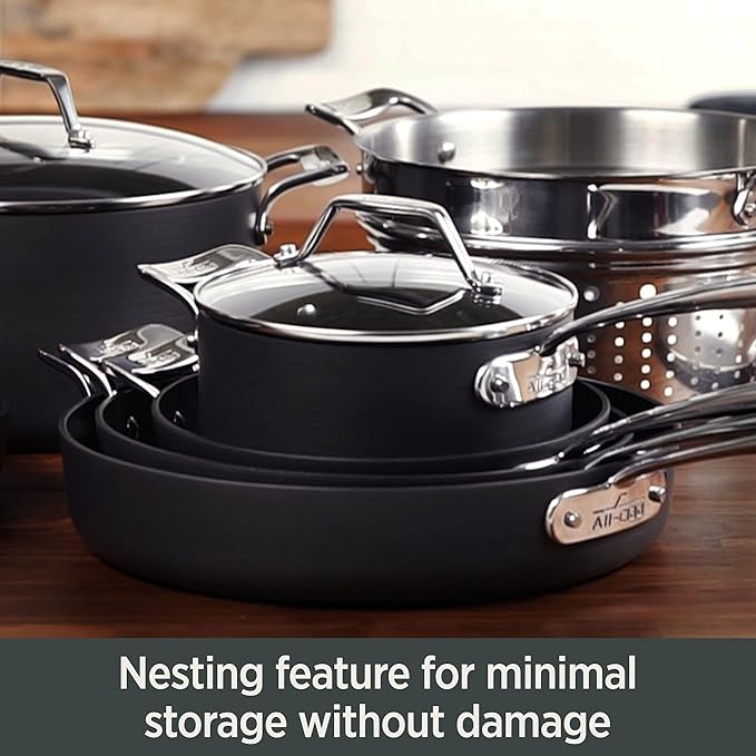 All-Clad Essentials Hard Anodized Nonstick Multi-Pot 7 Quart Oven Broiler Safe 500F Strainer, Pasta Strainer with Handle, Pots and Pans Black