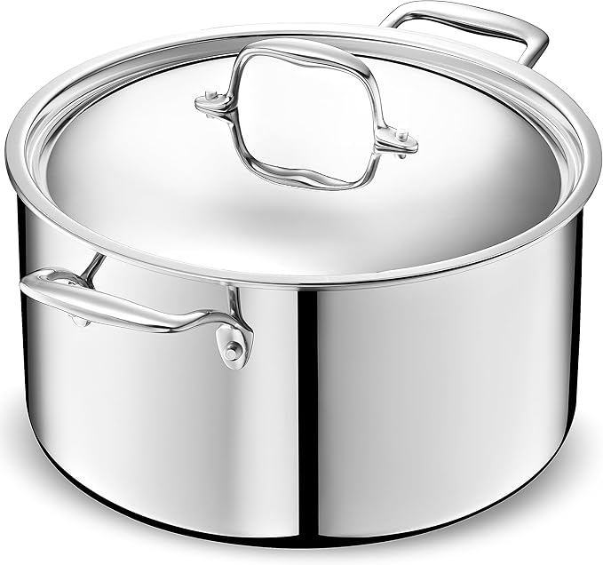 LEGEND COOKWARE 5-Ply Stainless Steel 10-Quart Stock Pot with Lid - Induction Compatible, Oven Safe 800°F - Non-Toxic, No Coatings - Even Heating, Won't Warp - Built to Last Generations