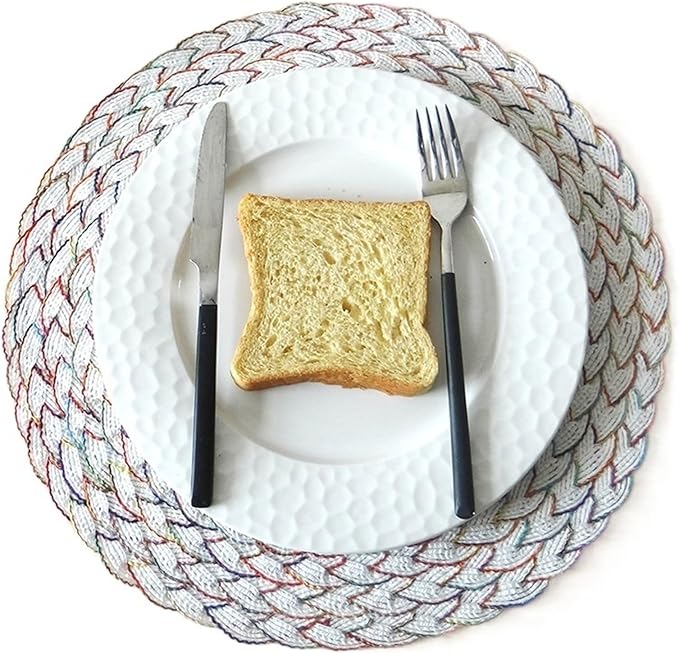 Kitchecn Accessories Nordic Woven Placemats Table Mats Suitable for Holiday Parties Family Gatherings Set De Table(Multi,Round_38CM 6PCS)