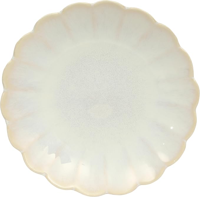 Gibson Elite Malibu Shore 16 Piece Scallop Stoneware Reactive Glaze (Service for 4) Ceramic Plates and Bowls Dinnerware Set - Assorted Color (Shiny Cream White, Blue, Cream, Terracotta)
