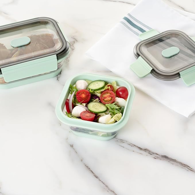 Restaurantware-Fresh Hero 17 Ounce Storage Containers, 20 Durable Airtight Food Containers - Microwavable, Freezable, Green Plastic Collapsible Container, Dishwashable, With Vented Lids