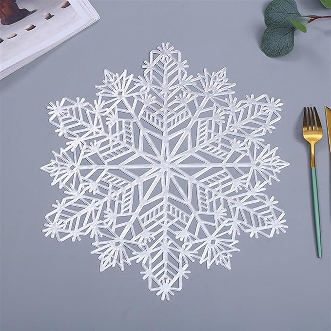 1 Pcs European Table Placemat Coaster Hollow Snowflake Shape PVC Coffee Table Mat Heat Home Decor(B Silver,38cm Placemat)