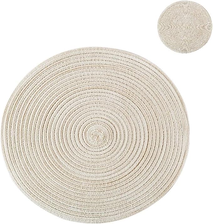 Woven Braided Round Placemat Coaster 1/4/6/12 Set Table Mats for Dining Table Wedding Holiday Party and Everyday Use(WP Cream,6 Sets)