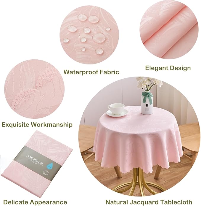 Round Valentines Tablecloth Pink Jacquard Small 40 Inch Table Cloths Up to 26" Dia Tables Waterproof Washable Soft Fabric Table Cover Kitchen Dining Room Decor Talking Coffee Bar