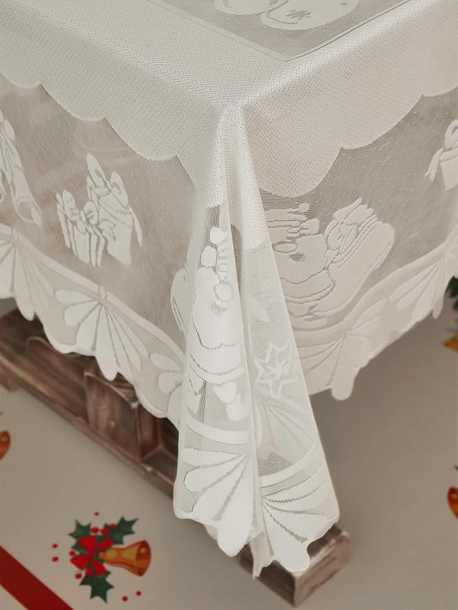 Jayla Christmas White Lace Tablecloth, Vintage White Lace Rectangular Tablecloth for Party Picnic Dinner Decor, 60 x 88Inches