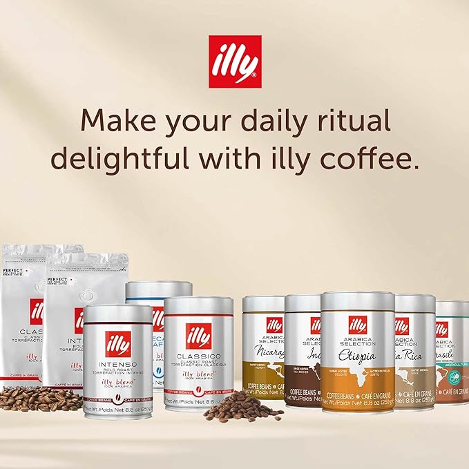 illy Whole Bean Coffee, India Single Origin Dark Roast, 100% Arabica, Premium Italian Coffee, Ideal for Espresso, Drip, Moka and French Press Brewing, 8.8oz, 6 Pack