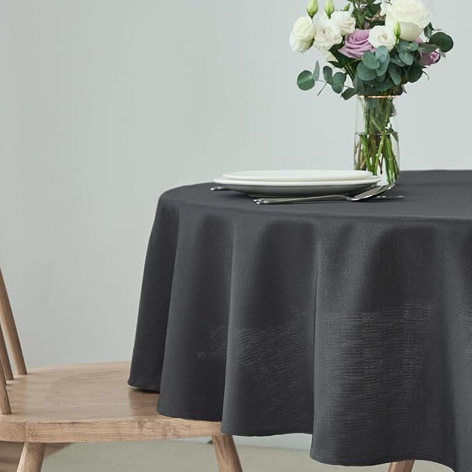 maxmill Round Linen Looking Textured Tablecloth Spill-Proof Wrinkle Free Soft Jacquard Table Cloth for Circular Table Cover, for Dining Room Buffet Banquet Parties Holiday Dinner, 70 Inch Charcoal