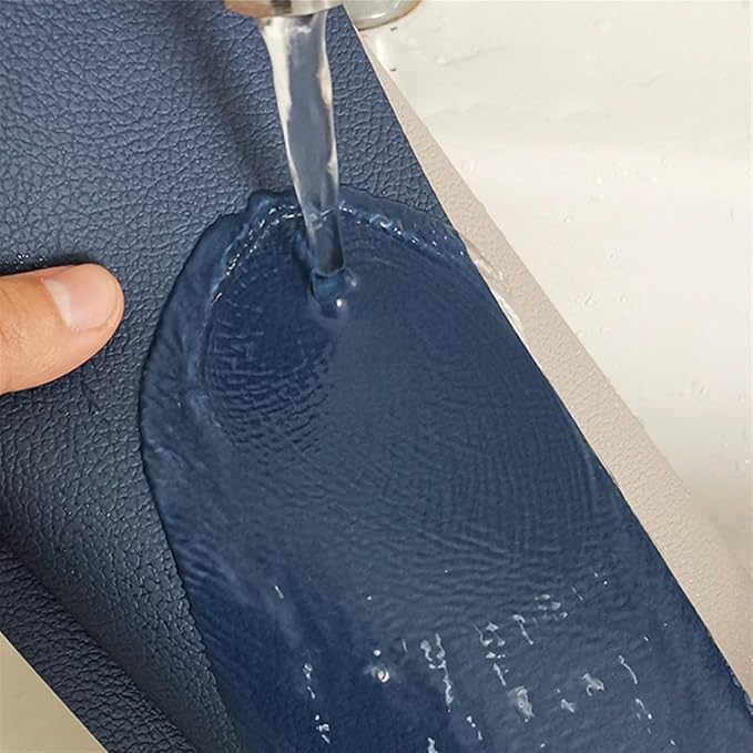 PU Place Mats Faux Leather Double Side Placemat and Coaster Set of 1/4/6 Easy to Clean Table Mat Waterproof Wipeable(DP Blue and Grey,6sets)
