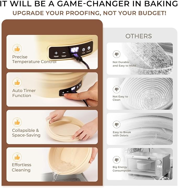 Electric Sourdough Starter Kit with 6-Temp (77-122℉) Control & Timer - 9" Foldable Sourdough Bread Baking Supplies & Dough Warmer - Complete Banneton Bread Proofing Basket Set for Artisan Home Bakers