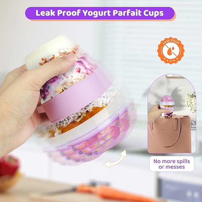 Yogurt Parfait Cups with Lids Reusable - 4 Pack 20 oz Overnight Oats Containers with Lids Folding Spoons Granola Topper, Cereal Salad Jars for Oatmeal Chia Pudding Meal Prep