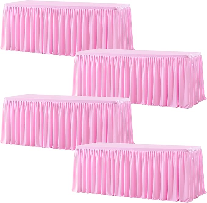 Wish Care 4 Pack Pink Rectangle Table Clothes for 6 Foot Tables, Polyester Fitted Tablecloths 6ft Stretch Table Cover for Wedding, Birthday, Parties, Trade Show, Craft Show