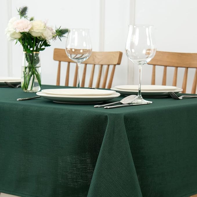maxmill Slubby Texture Tablecloth Water Resistance Antiwrinkle Spillproof Soft Washable Christmas Table Cloth for Dining Room, Banquet Parties Holiday Dinner, Rectangle 60 x 104 Inch, Hunter Green
