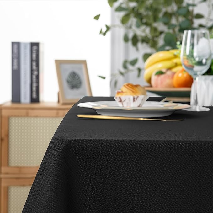 Hiasan 54 X 80 Inch Rectangle Textured Tablecloth - Waterproof Spillproof Antiwrinkle Jacquard Table Cloth for Kitchen and Dining Dinner, Outdoor Picnic, Holiday and Parties, Black