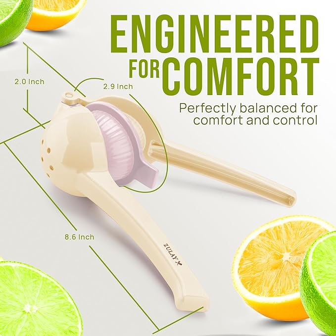 Zulay Kitchen Metal 2-in-1 Lemon Squeezer - Sturdy Max Extraction Hand Juicer Lemon Squeezer Gets Every Last Drop - Easy to Clean Manual Citrus Juicer Easy-Use Lemon Juicer Squeezer - Cream/Lavender