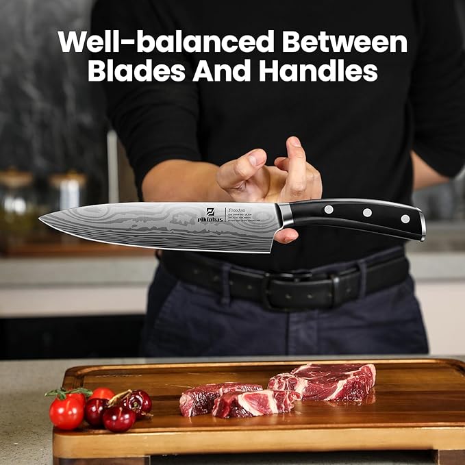 15 PC Magnetic Knife Sets for Kitchen with Block, Kitchen Knife Set Made of German High Carbon Stainless Steel Damascus Pattern as Gift for Couple, Wedding, Women or Mom with Gift Box
