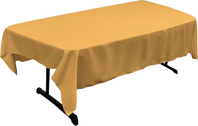 LA Linen Polyester Poplin Washable Rectangular Tablecloth, Stain and Wrinkle Resistant Table Cover 60x84, Fabric Table Cloth for Dinning, Kitchen, Party, Holiday 60 by 84-Inch, Gold