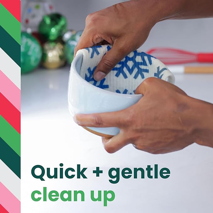 Scotch-Brite Season’s Clean Sponge Cloths, Reusable Dish Towel That Absorbs Like a Sponge, Holiday Patterned Wipes for Nonstick Cookware, Tile, Countertops, Mirrors, and Faucets, 2 Dish Towels