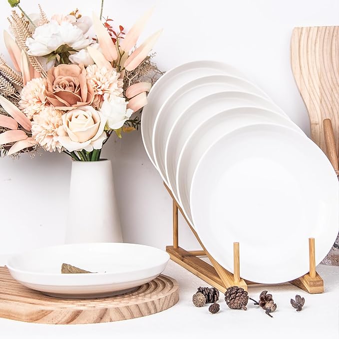 QUANSHANGJUSet of 6 Dinner Plates 8 Inch, White Porcelain Plates, Microwave Oven Dishwasher Safe Scratch Resistant