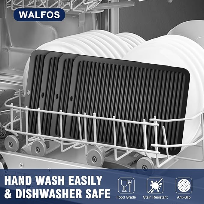 Walfos XXL Silicone Trivet 16x12 Inch, Trivets for Hot Pots and Pans, Heat Resistant Pot Holders Hot Pads for Kitchen Quartz Countertops, Hot Dishes, 4 Pack