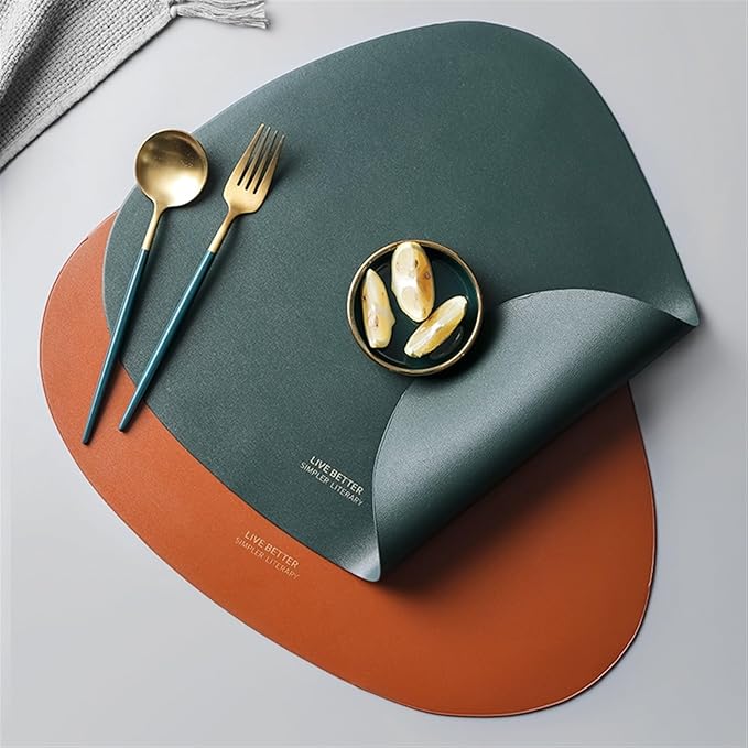Drop-Shaped Placemat Plate Mat Food Grade Leather Table Pad Waterproof Heat Insulation Kitchen Gadget Easy Cleaning(White)