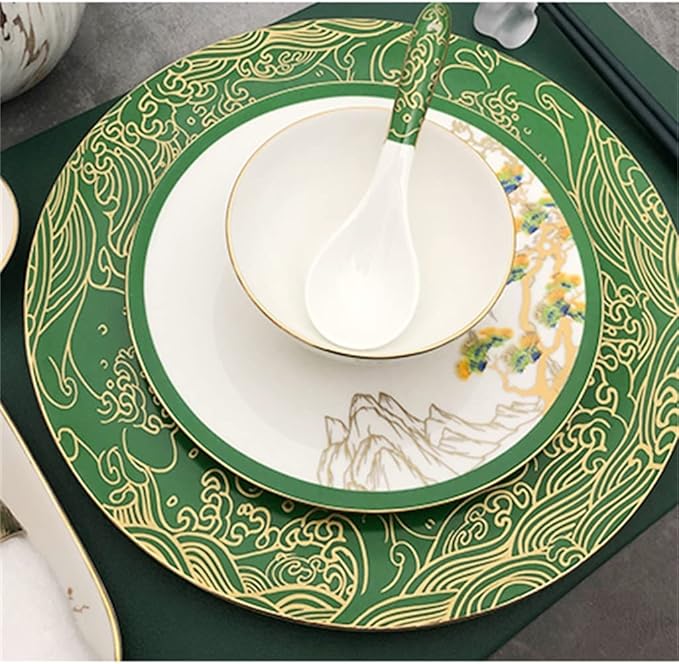 Green Cutlery Set Dinner Plate Placemat Dinner Plate Plate Combination Table Decoration