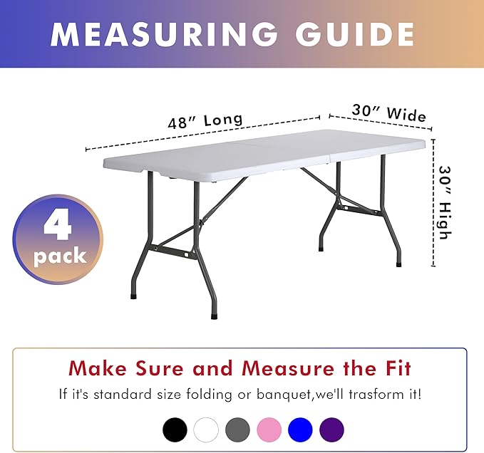 Nasitos 4 Pack 4FT Fitted Table Cloth for Rectangle Tables-Open Back Stretch Black Table Covers, Spandex Table Clothes Washable for Party, Craft Show, Wedding, Festival, Banquet, Vendor Booth