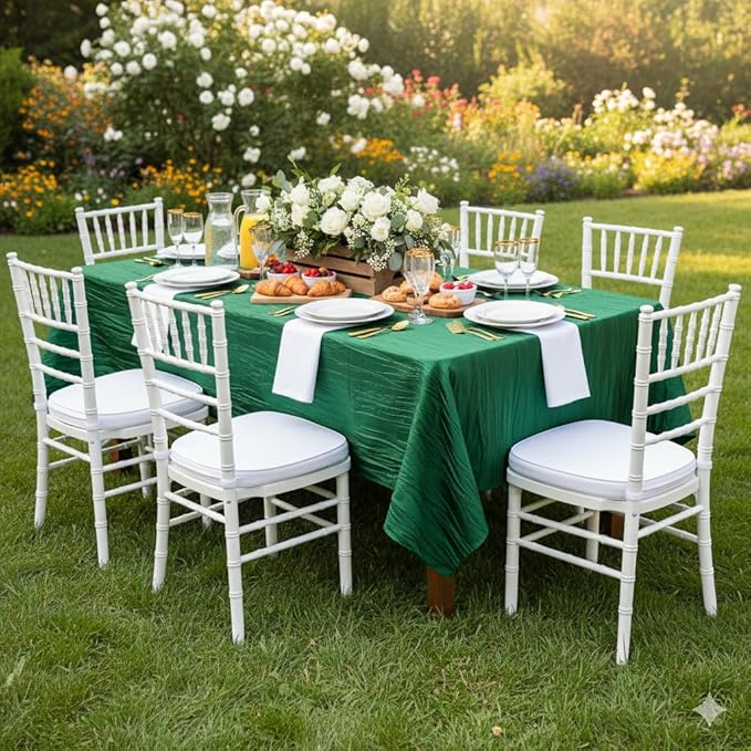YOUR CHAIR COVERS - 60 x 102 inch Rectangular Crinkle Taffeta Tablecloth - Hunter Green, Rectangle Table Linens for 6 ft Rectangular Tables, Wedding Crushed Table Cloth