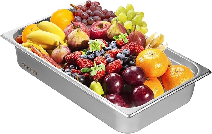 VEVOR Hotel Pan, Full Size Anti-Jam Steam Pans, 0.8mm Thick Stainless Steel 4-Inch Deep Commercial Table Pan, Catering Storage Food Pans, for Industrial & Scientific