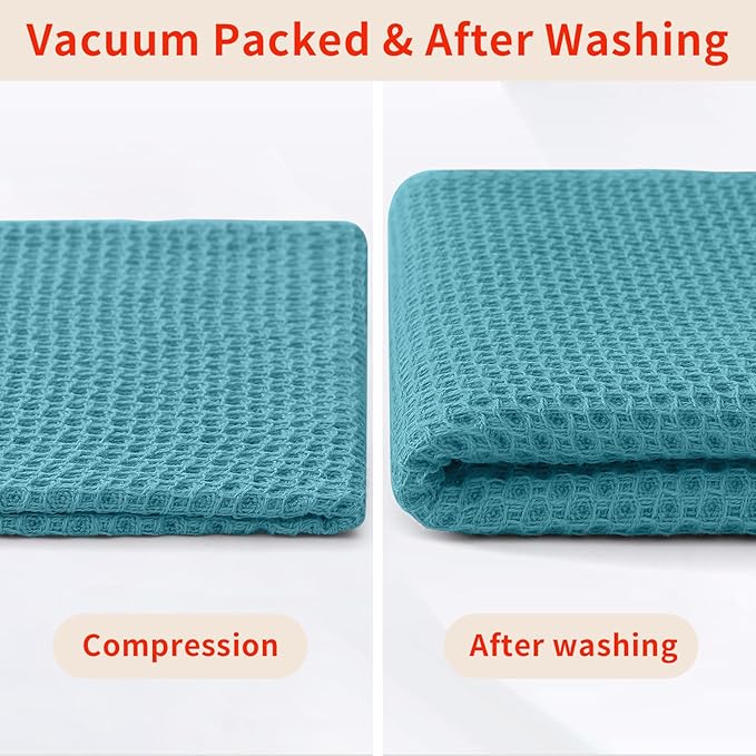 Homaxy 100% Cotton Waffle Weave Kitchen Dish Cloths, Ultra Soft Absorbent Quick Drying Dish Towels, 12 x 12 Inches, 12-Pack, Lake Blue