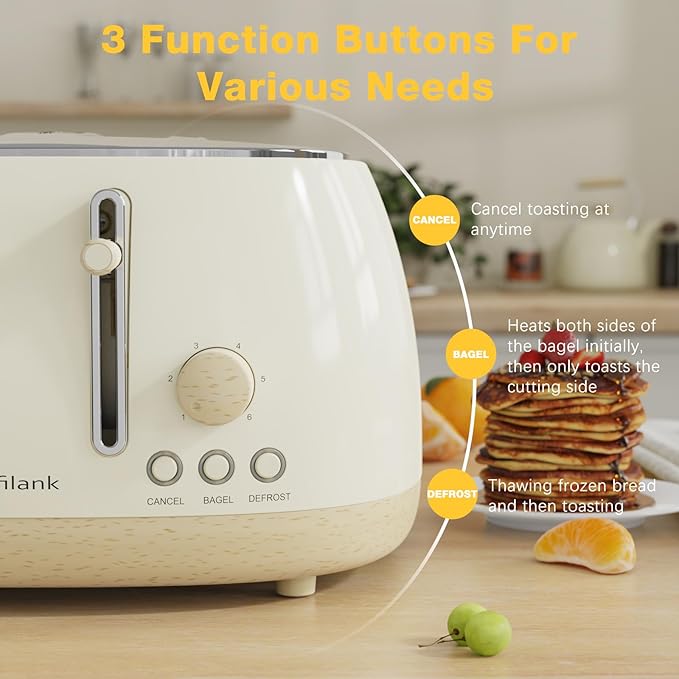 Toaster 4 Slice,Retro Stainless Steel Toaster with Extra Wide Slots Cancel, Bagel, Defrost Function, Dual Independent Control Panel, Removable Crumb Tray and High Lift Lever (Beige)