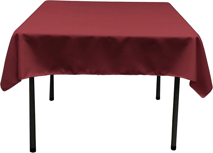 LA Linen Polyester Poplin Washable Square Tablecloth, Stain and Wrinkle Resistant Square Table Cover 52x52, Fabric Table Cloth Square for Dining, Kitchen, Party, Holiday 52 by 52-Inch, Cranberry
