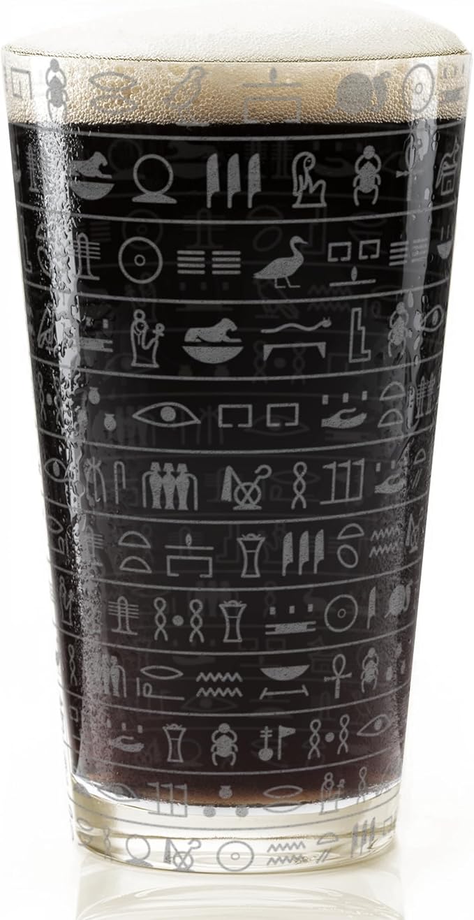 EGYPTIAN HIEROGLYPHICS Engraved Pint Glass | Science History Archaeology Pyramids | Full 360deg Wrap | Great Egypt Gift Idea!