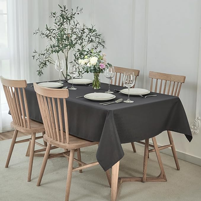 maxmill Square Jacquard Tablecloth Waterproof Spillproof Wrinkle Resistant Soft Slubby Textured Table Cloth for Dinner, Party Washable Polyester Fabric, Indoor and Outdoor Use, 60 x 60 Inch, Charcoal