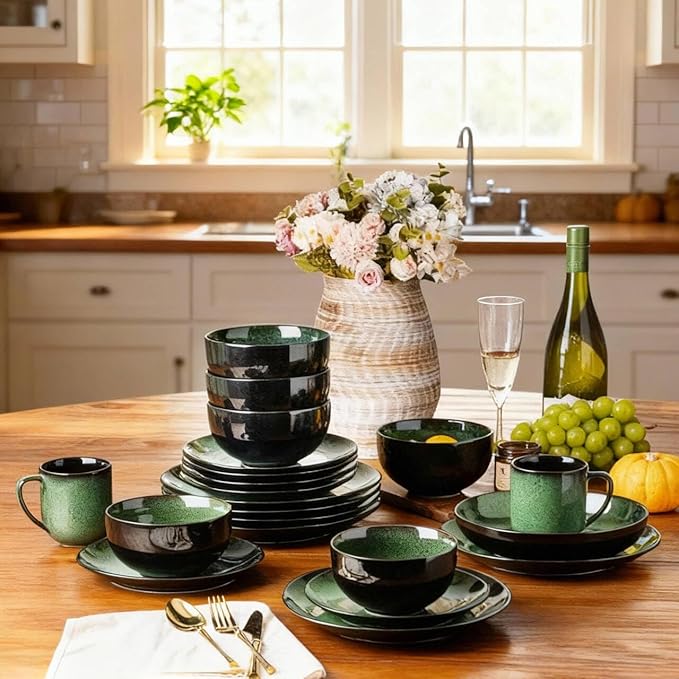 LERATIO Ceramic Dinnerware Sets for 4,Handcraft Stoneware Plates and Bowls Sets,Highly Chip and Crack Resistant | Dishwasher & Microwave & Oven Safe Dishes set,Reactive Glaze Dinnerware- Service for 4