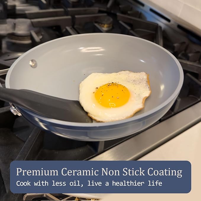 Nonstick Ceramic Frying Pan 10" Non Toxic Cooking Skillet for Eggs Pancakes & Stir Fry Even Heat Distribution PTFE/PFOA/PFAS Free Oven Safe Up to 500°F All Cooktops Compatible, Fusion Red