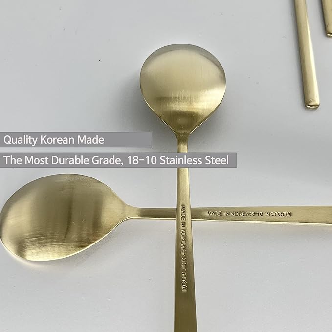 Korean Made Traditional Utensil Chopstick Set Flatware Champagne Gold Stainless Steel Spoon & Chopsticks Comfortable Grip Gift for Mom (2) Stocking Stuffer