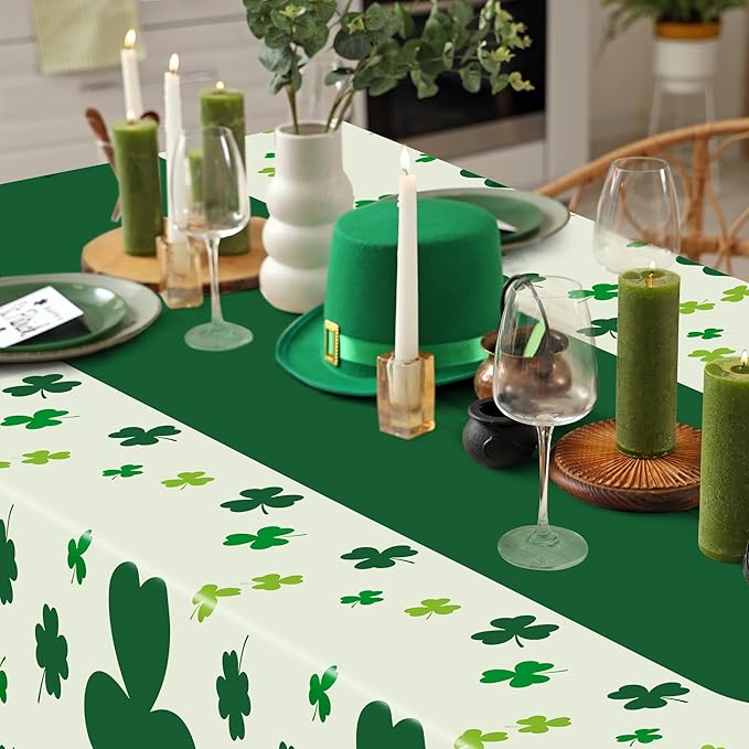 QZYL 3 Pack St Patricks Day Decorations, 108" X 54" St Patricks Day Tablecloth, Disposable Plastic Shamrock Green Tablecloths Grass Table Cover, Irish Holiday Table Cloth for Shamrock Party Supplies