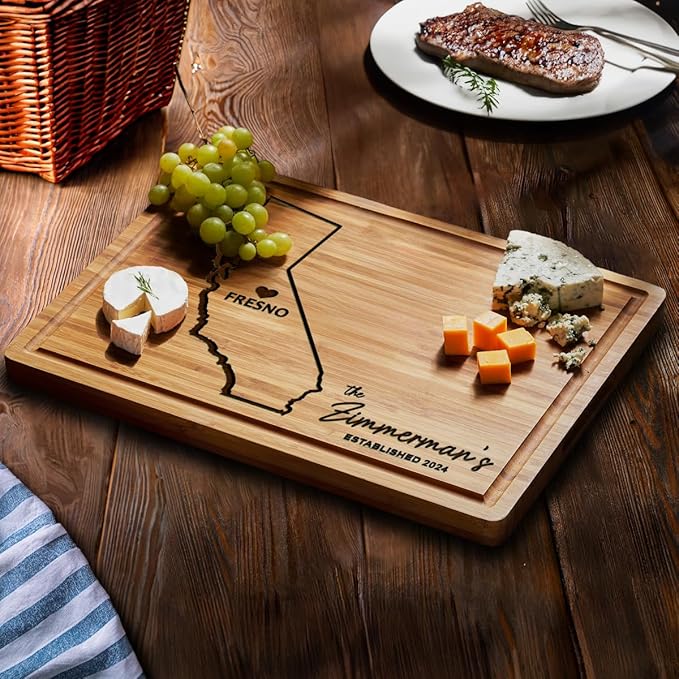 California Cutting Board Personalized Home Gifts, State Wooden Cheese Board, California Themed Housewarming Gifts and Souvenirs, Custom New Home Gifts Destination Cutting Board