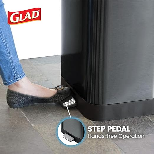 Glad Stainless Steel Step Trash Can, Large Metal Kitchen Garbage Bin with Soft Close Lid, 20 Gallon, Pewter - Indoor & Outdoor Waste Container with Odor Protection and Bag Roll Holder