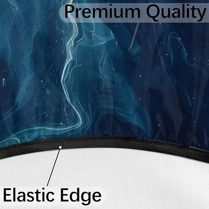 Turquoise Marble Round Fitted Tablecloth with Umbrella Hole and Zipper, 45"-56" Outdoor Elastic Table Cloth Oil-Proof Waterproof Patio Table Cover for Picnic Party Camping