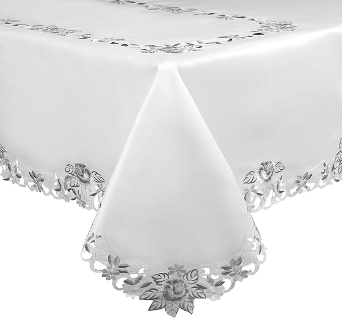 Decozen Ivory Table Cloth - Rectangle Lace Linen Tablecloth Intricate Cutouts Embroidery for Kitchen Dining Room Table Home Decor Wedding Receptions - 60 x 120 inches - The Alois Collection